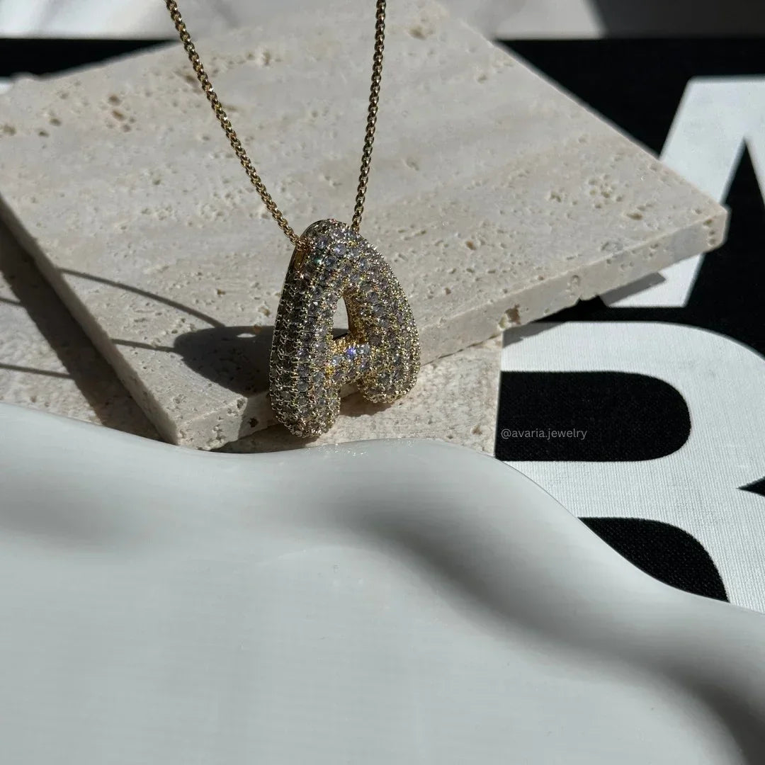 [Amore]Bubble Initial Diamond Necklace