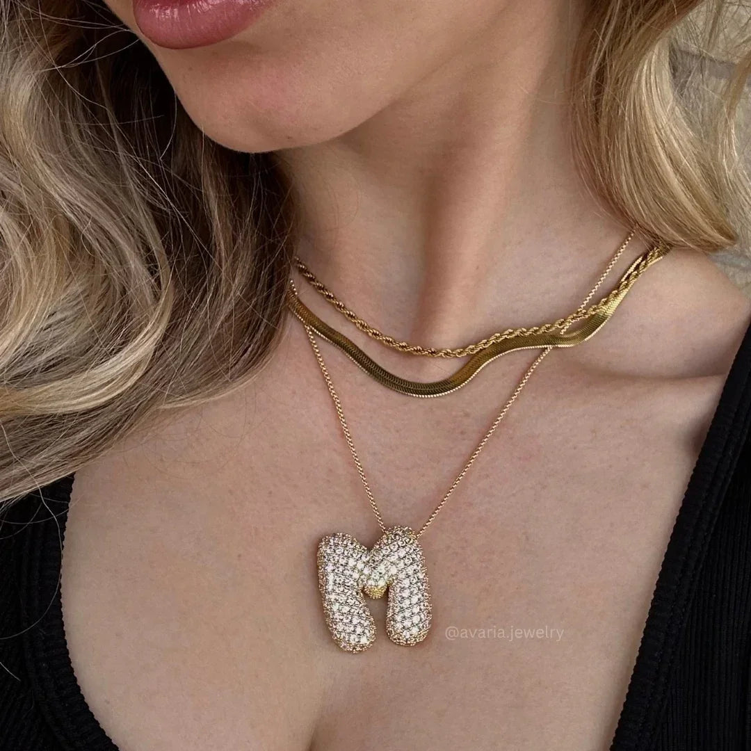 [Amore]Bubble Initial Diamond Necklace
