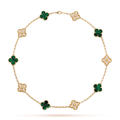 [Amore]CLOVER 10 MOTIFS MALACHITE DIAMOND NECKLACE