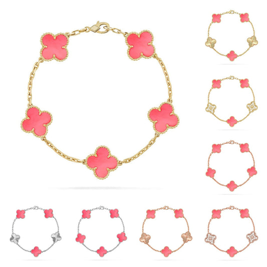 [Amore]LUCKY CLOVER 5-MOTIF BRACELET - PINK MOTHER-OF-PEARL COLLECTION