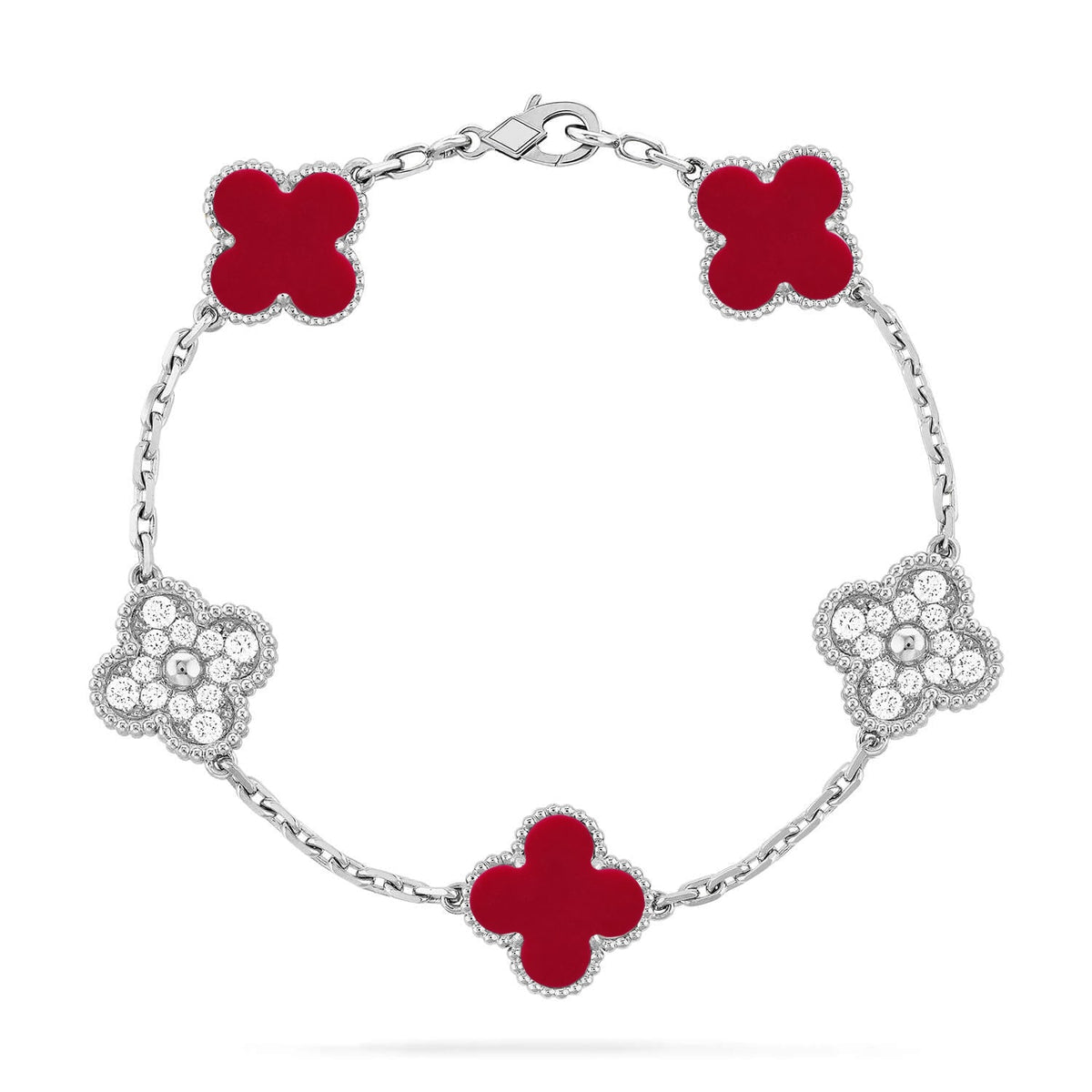 [Amore]LUCKY CLOVER 5-MOTIF BRACELET - RED CARNELIAN COLLECTION