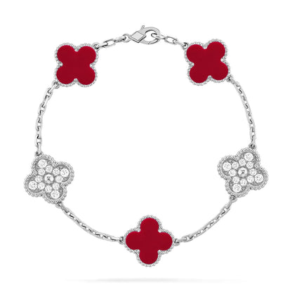 [Amore]LUCKY CLOVER 5-MOTIF BRACELET - RED CARNELIAN COLLECTION