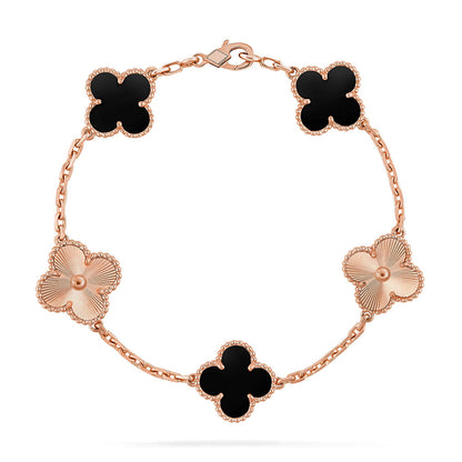 [Amore]LUCKY CLOVER 5-MOTIF BRACELET - BLACK OXNY COLLECTION