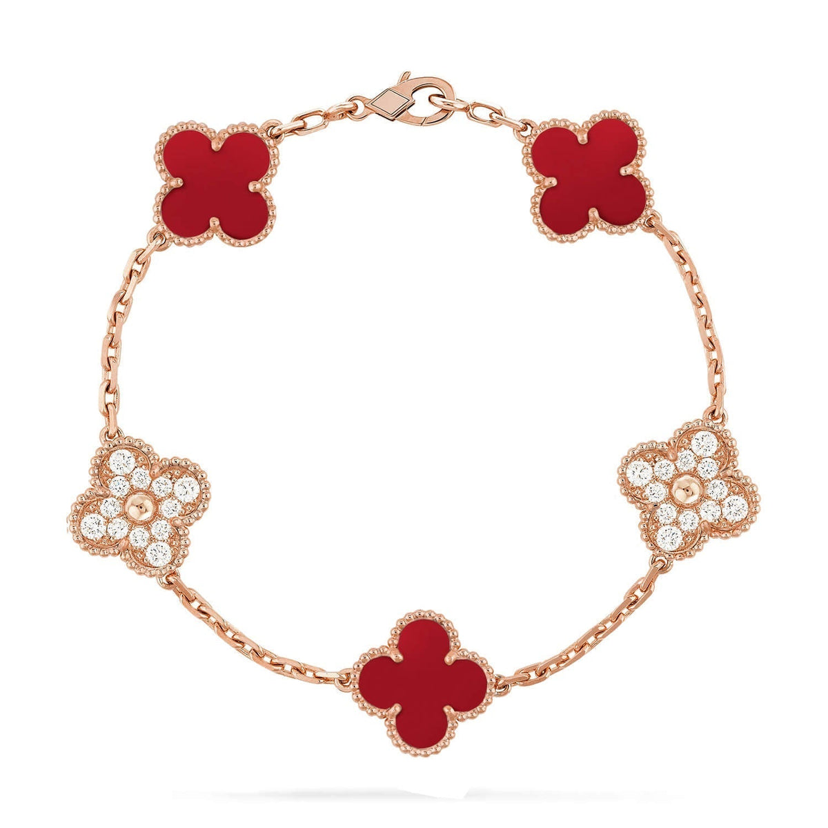 [Amore]LUCKY CLOVER 5-MOTIF BRACELET - RED CARNELIAN COLLECTION