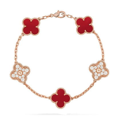 [Amore]LUCKY CLOVER 5-MOTIF BRACELET - RED CARNELIAN COLLECTION