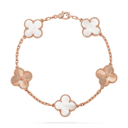 [Amore]LUCKY CLOVER 5-MOTIF BRACELET - WHITE MOTHER-OF-PEARL COLLECTION