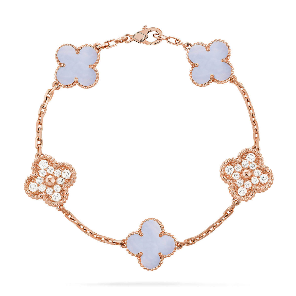 [Amore]LUCKY CLOVER 5-MOTIF BRACELET - PURPLE CHALCEDONY COLLECTION