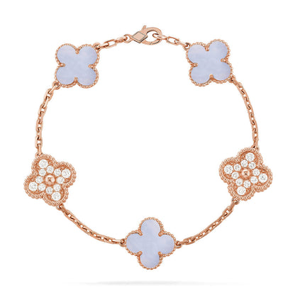 [Amore]LUCKY CLOVER 5-MOTIF BRACELET - PURPLE CHALCEDONY COLLECTION