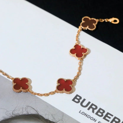 [Amore]LUCKY CLOVER 5-MOTIF BRACELET - RED CARNELIAN COLLECTION