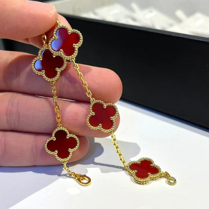[Amore]LUCKY CLOVER 5-MOTIF BRACELET - RED CARNELIAN COLLECTION
