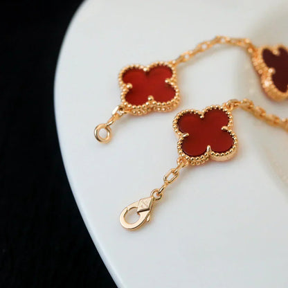 [Amore]LUCKY CLOVER 5-MOTIF BRACELET - RED CARNELIAN COLLECTION