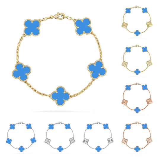 [Amore]LUCKY CLOVER 5-MOTIF BRACELET - BLUE AGATE COLLECTION