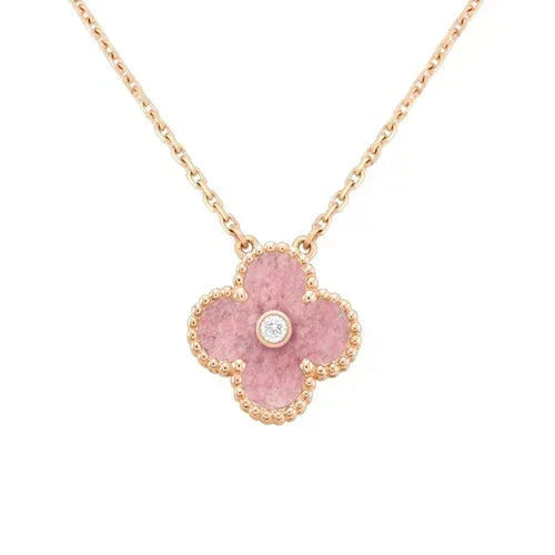 [Amore]CLOVER 15MM DIAMOND RHODONITE NECKLACE