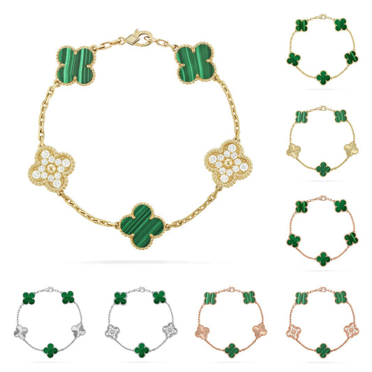 [Amore]LUCKY CLOVER 5-MOTIF BRACELET - MALACHITE COLLECTION