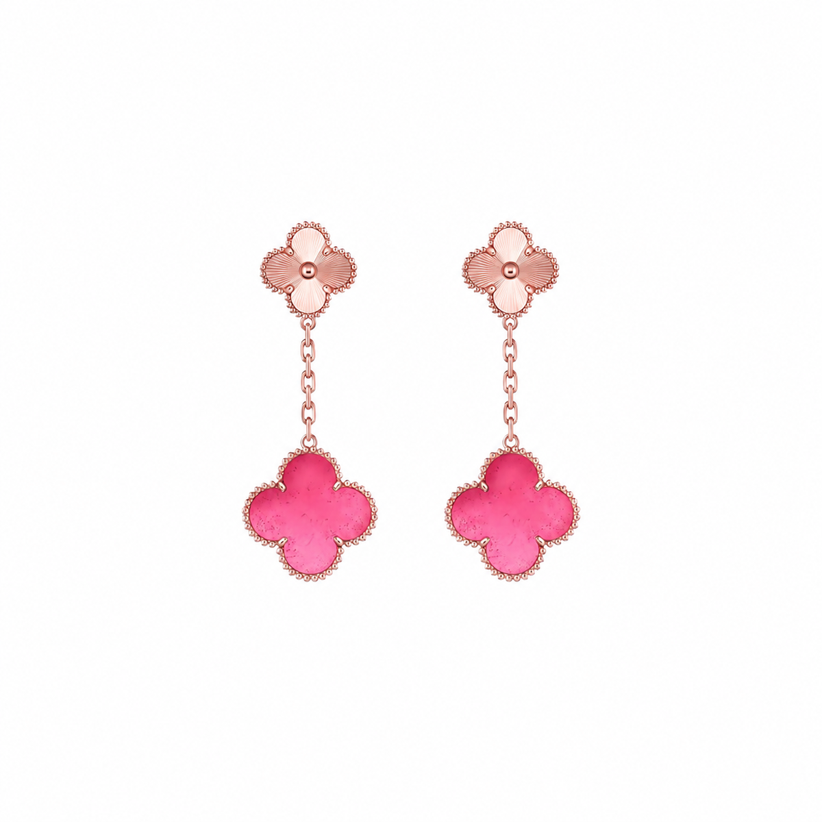 [Amore]NEW CLOVER 2 MOTIF PINK ENAMEL EARRINGS