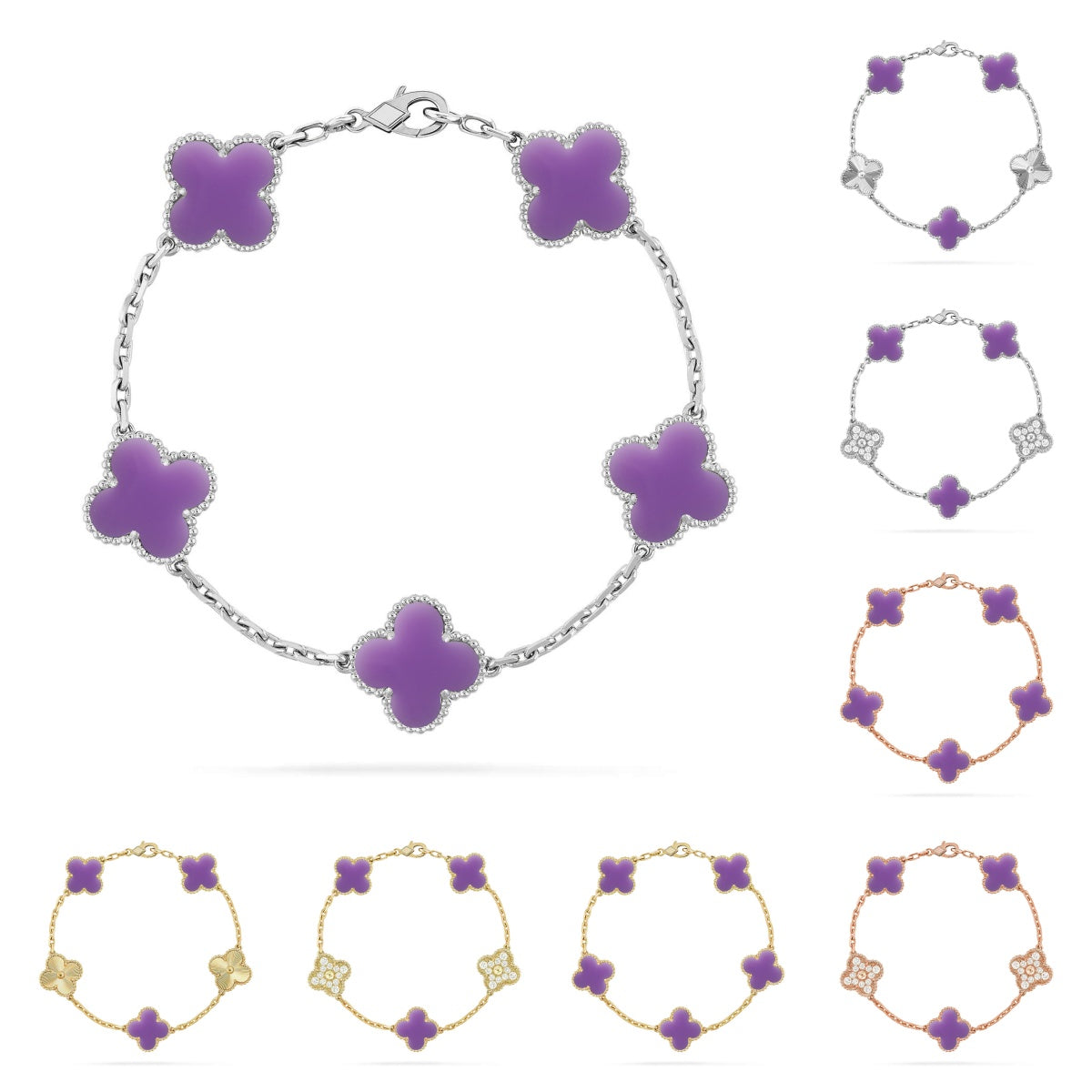 [Amore]LUCKY CLOVER 5-MOTIF BRACELET - LAVENDER COLLECTION