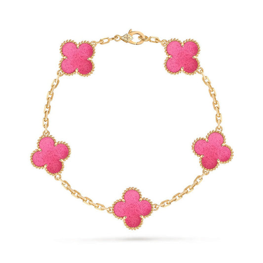 [Amore]NEW CLOVER 5 MOTIFS PINK ENAMEL BRACELET