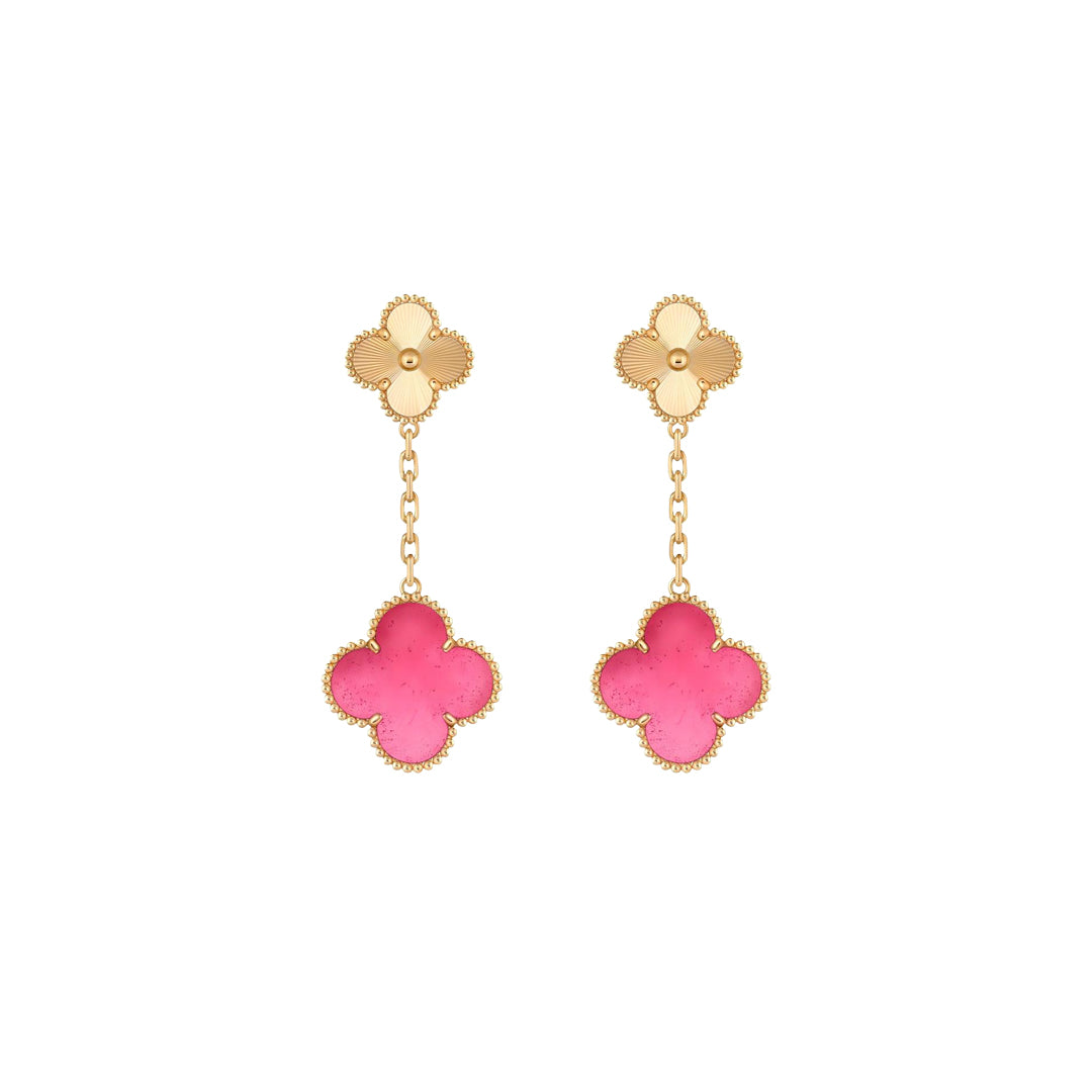 [Amore]NEW CLOVER 2 MOTIF PINK ENAMEL EARRINGS