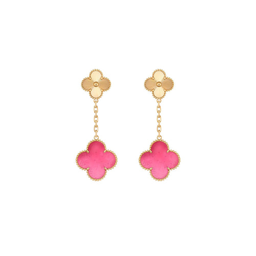 [Amore]NEW CLOVER 2 MOTIF PINK ENAMEL EARRINGS