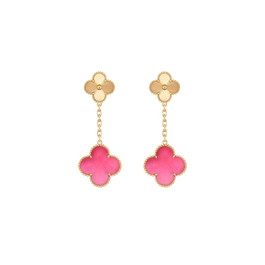 [Amore]NEW CLOVER 2 MOTIF PINK ENAMEL EARRINGS