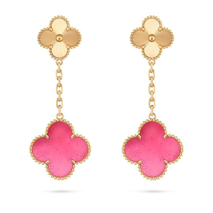 [Amore]NEW CLOVER 2 MOTIF PINK ENAMEL EARRINGS