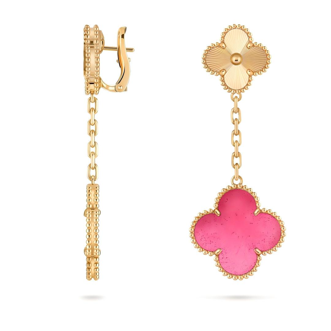 [Amore]NEW CLOVER 2 MOTIF PINK ENAMEL EARRINGS