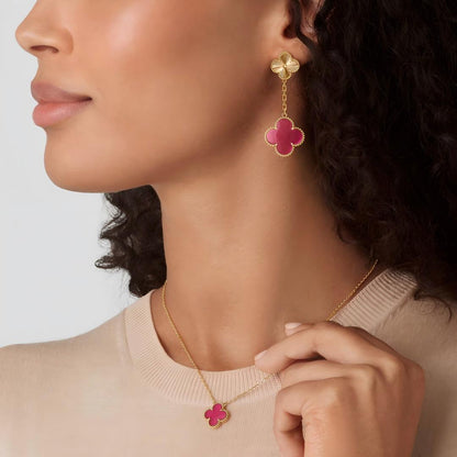 [Amore]NEW CLOVER 2 MOTIF PINK ENAMEL EARRINGS