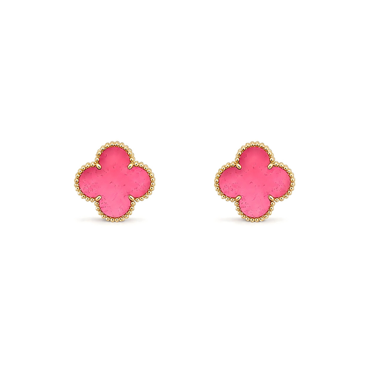 [Amore]NEW CLOVER 15MM PINK ENAMEL STUD EARRINGS