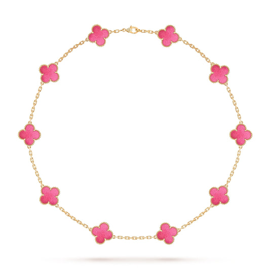 [Amore]NEW CLOVER 10 MOTIFS PINK ENAMEL NECKLACE