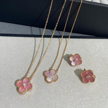 [Amore]CLOVER 15MM DIAMOND PINK MOP NECKLACE