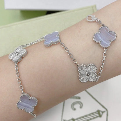 [Amore]LUCKY CLOVER 5-MOTIF BRACELET - PURPLE CHALCEDONY COLLECTION