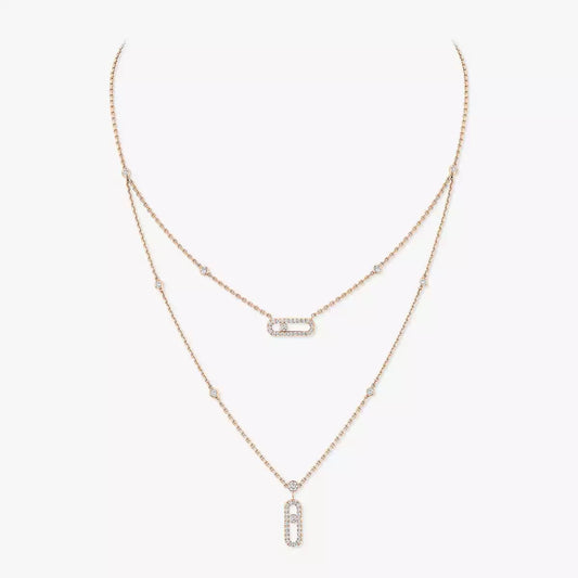 [Amore]2 Rows Rose Gold Diamond Pave_ Necklace Move Uno