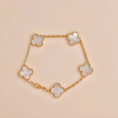 [Amore]LUCKY CLOVER 5-MOTIF BRACELET - WHITE MOTHER-OF-PEARL COLLECTION