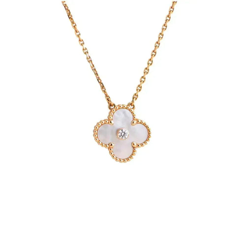 [Amore]CLOVER 15MM DIAMOND WHITE FRITILLARIA NECKLACE