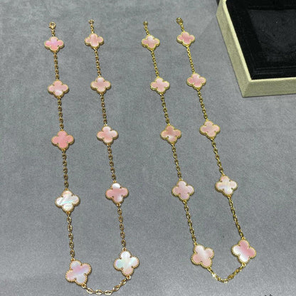 [Amore]CLOVER 10 MOTIFS PINK MOP NECKLACE