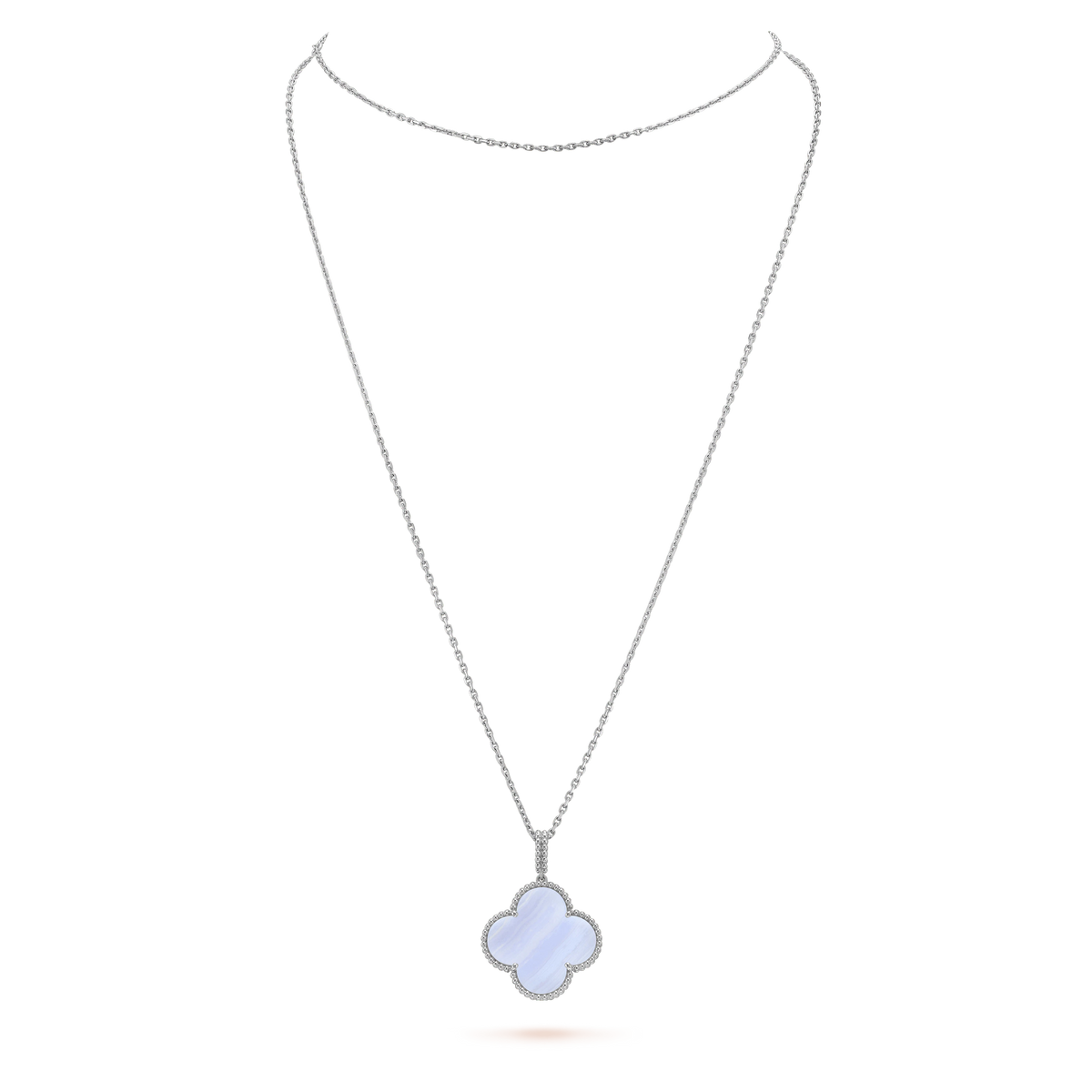 [Amore]CLOVER SILVER CHALCEDONY BIG CLOVER NECKLACE