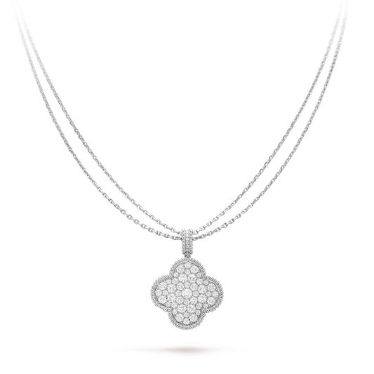 [Amore]CLOVER 25MM SILVER FULL DIAMOND BIG CLOVER NECKLACE