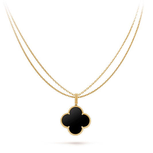 [Amore]CLOVER 25MM GOLD ONYX BIG CLOVER NECKLACE