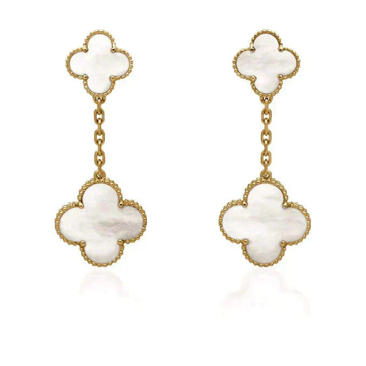 [Amore]CLOVER 2 MOTIF WHITE MOP EARRINGS