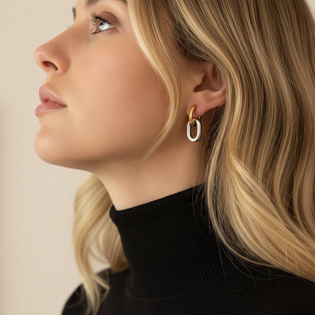 [Amore]Pippa Two Tone Double Hoops